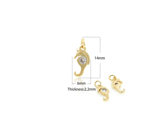 1PCS18K Gold Mini Seahorse Pendant Special Simple Design Necklace Exquisite Gift Ladies Handmade Sea Life Ornament Christmas Gift 6x14x2.2mm