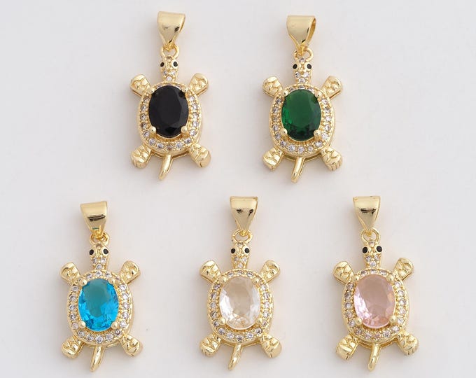 Turtle Pendant,18K Gold Filled Animal Necklace, Micropavé CZ Turtle Pendant, DIY jewelry Making Accessories,25.6x12x7mm