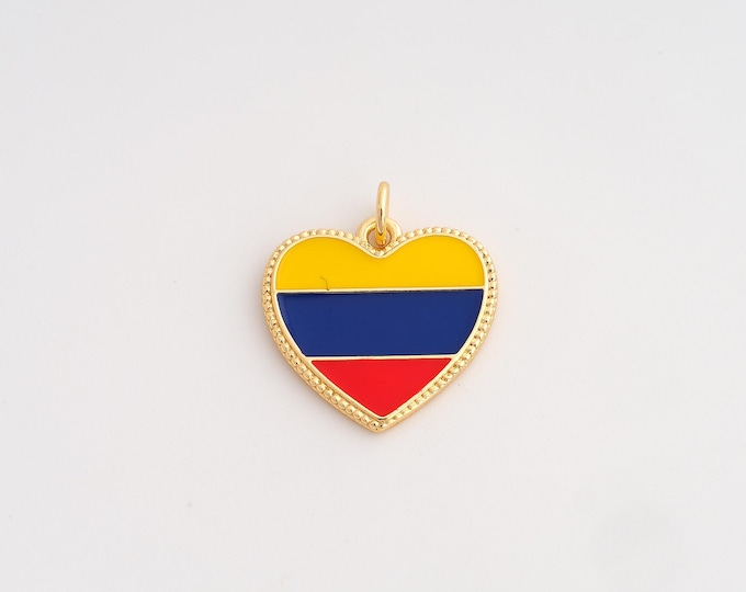 18K Gold Filled Heart Flag Charm,Dainty Enamel Colombia Flag Pendant,Colombia Pendant ,DIY Jewelry Supplies,21.2x18.4x2mm