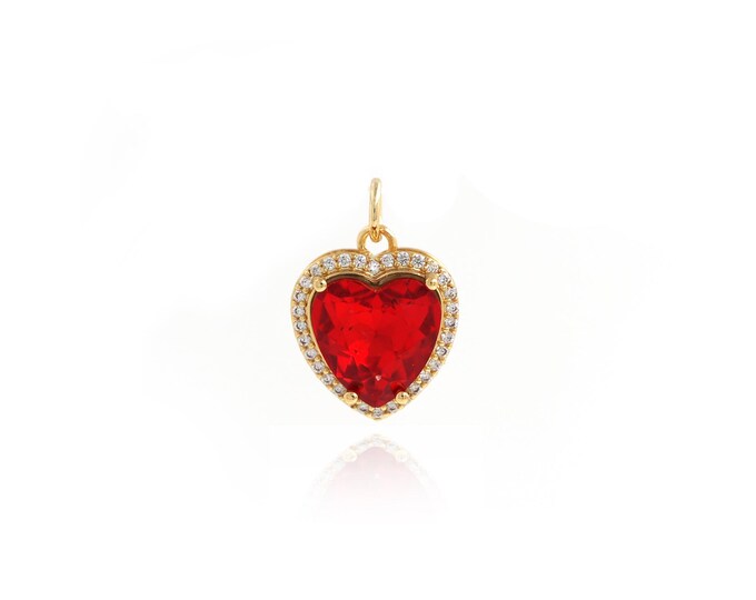 18K Gold Filled Dainty Pendant, Heart Necklace, Micropavé CZ Love Charm, Heart Charm, DIY Jewelry Supplies,18.2x13x7.8mm