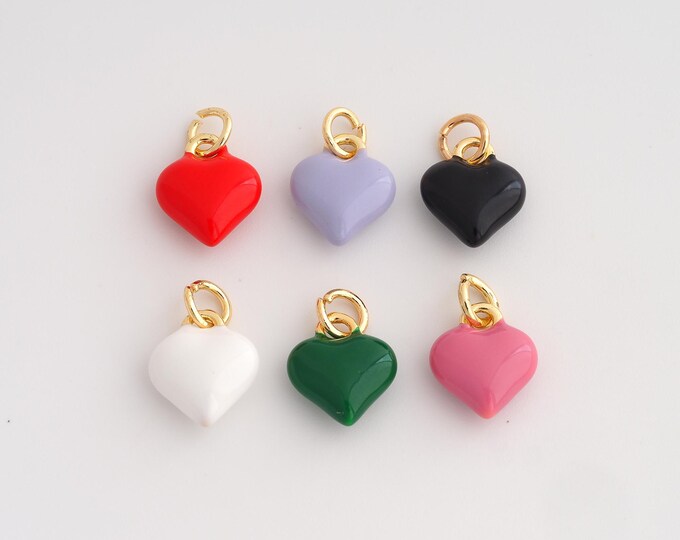 18K Gold Filled Heart Pendant,Enamel Love Charms,Heart Charm DIY Jewelry Making Supply,14.5x10x4.7mm