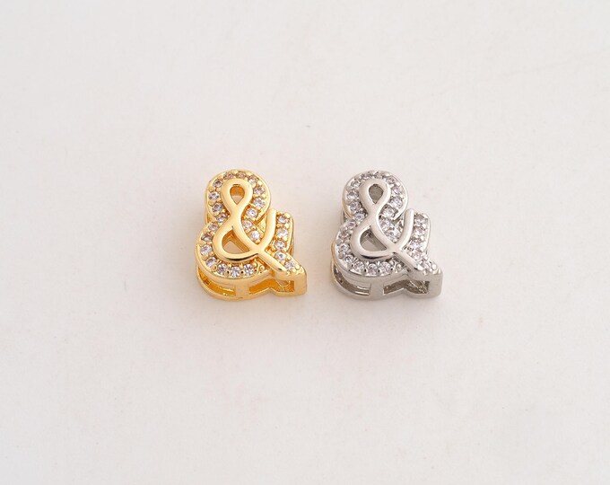 Gold CZ Ampersand Beads, 18K Gold Filld Symbol Beads,for Jewelry Making Supplies,10.5x9.8x6mm
