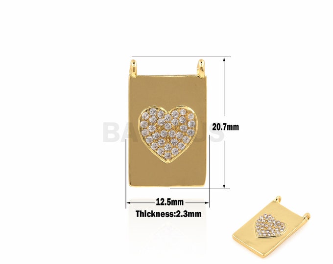 1PCS Rectangle Medallion Heart Pendant, Gold Heart Necklace, Heart Charm, Rectangle Charm Heart Jewelry 20.7x17.5x2.3mm