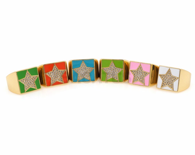 18K Gold Filled Ring Enamel Ring, Micropavé CZ Open Gold Ring, Enamel Ring, Enamel Ring, Golden Small Ring