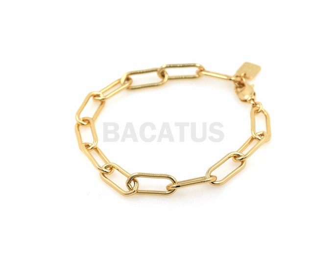 1pcs Oval Bracelet 18K Gold Filled Small Tag Chain Ladies' Romantic Style