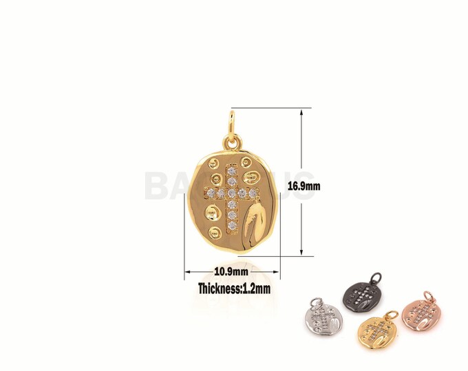 1pcs Micro-Pave Cross Pendant, Oval Charm, CZ Cross Necklace, Cross Jewelry, Religious Jewelry 16.9x10.9x1.2mm