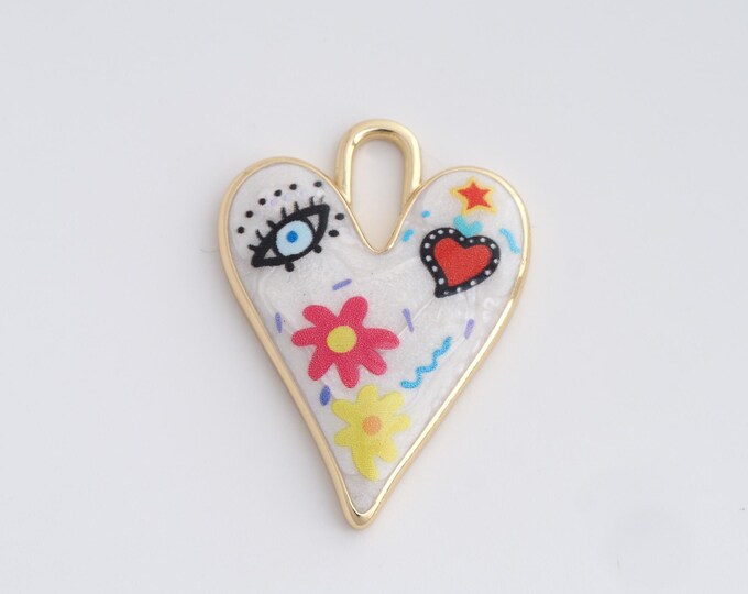 1PCS Heart-Shaped Pendant,Heart-Shaped Charm, Enamel Heart-Shaped Necklace,18K Gold Filled Heart Jewelry  34.3x25.5x4mm