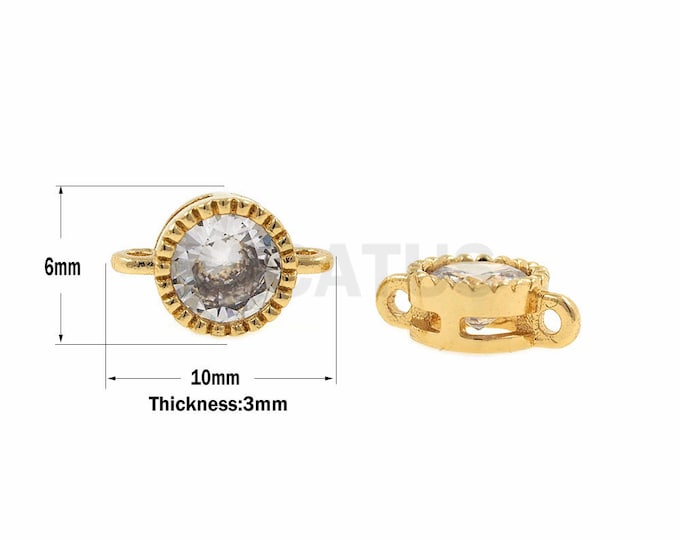 18K gold-plated crystal CZ connector, round stone connector, glass bead ornaments, exquisite production 6x10x3mm 1pcs
