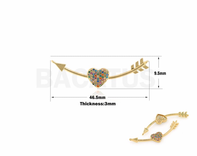 Arrow Pendant, Heart Charm, 18K Gold Filled Arrow Charm, Weapon Necklace, Micropavé CZ Fashion Pendant, DIY Jewelry Supplies, 9.5x46.5x3mm