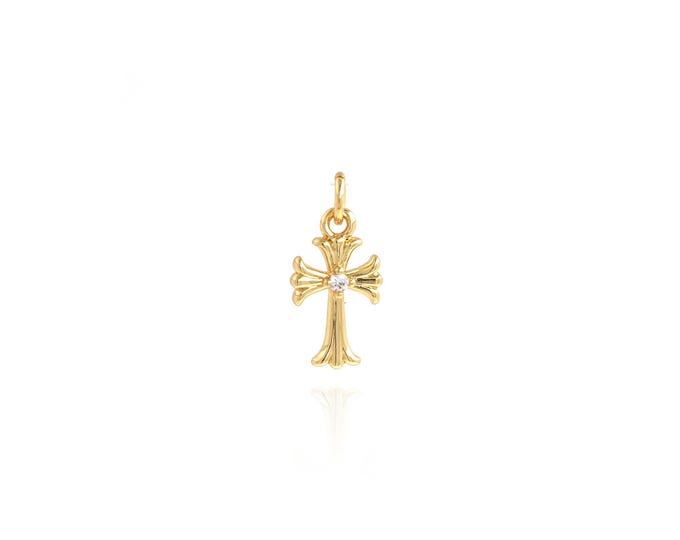 5 pcs Cross Pendant,18K Gold Filled Religious Necklace, Micropavé CZ Christian Pendant, DIY jewelry Making Accessories,15x7x2mm