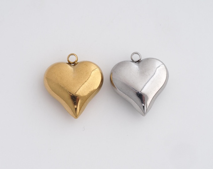 Stainless Steel Heart Pendant,Puffed Heart Charms,Heart Charm Bracelet Necklace for DIY Jewelry Making Supply,18x16.3x6.2mm