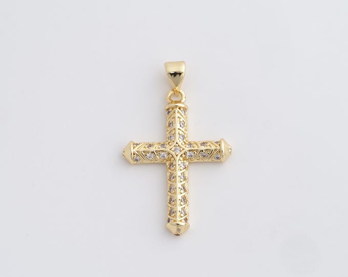 Cross Charm,18K Gold Filled Cross Necklace,Religious Charm, MicroPave CZ Christian Charm, DIY Jewelry Supplies, 33.3x20x3.3mm
