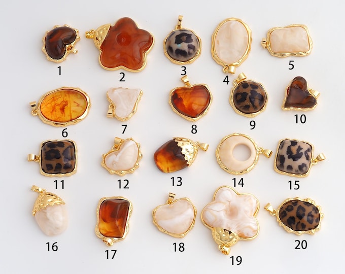 Acrylic Heart Gemstone Pendant,Natural Stone Charms,Resin Flower Charm DIY Jewelry Making Supply,30.5x18.2x10mm