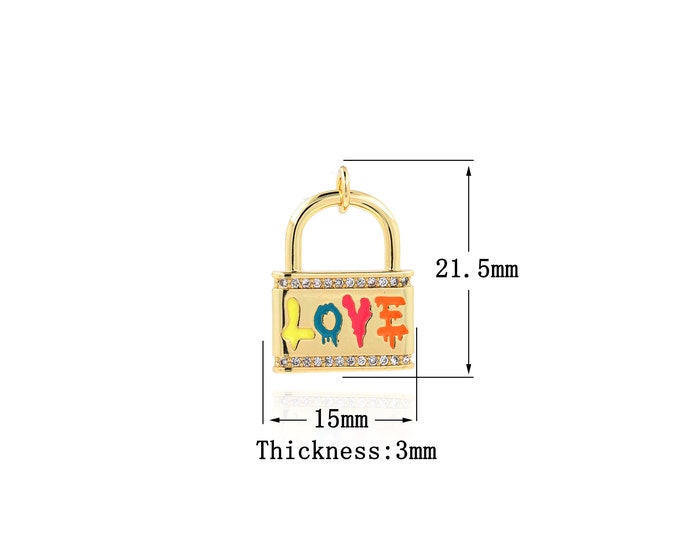 18K Gold Filled LOVE Lock Pendant,Gold Dainty Lock Charms,LOVE Lock  Charm Bracelet Necklace for DIY Jewelry Making Supply