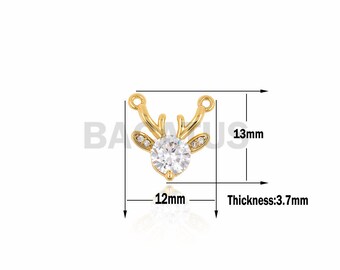 1pcs Cubic Zirconia CZ Deer Antler Pendant Necklace,Animal Charm Gift 13x12x3.7mm