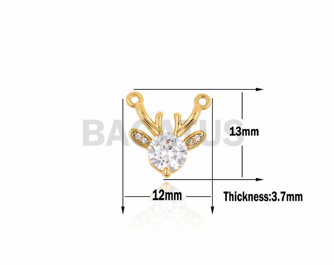 1pcs Cubic Zirconia CZ Deer Antler Pendant Necklace,Animal Charm Gift 13x12x3.7mm