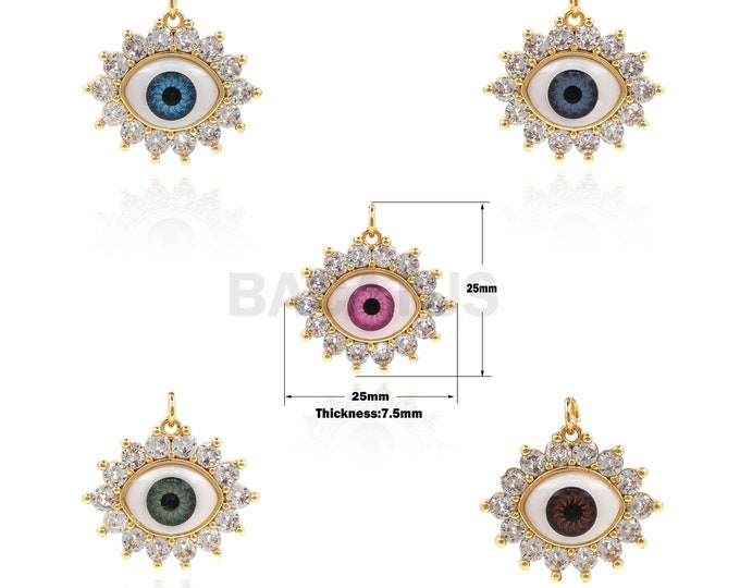 1PCS Flower Pendant Demon Eye Necklace Eye Charm Cubic Zirconia DIY Jewelry Making Greek Eye Charm Turkish Eye Pendant 25x25x7.5mm