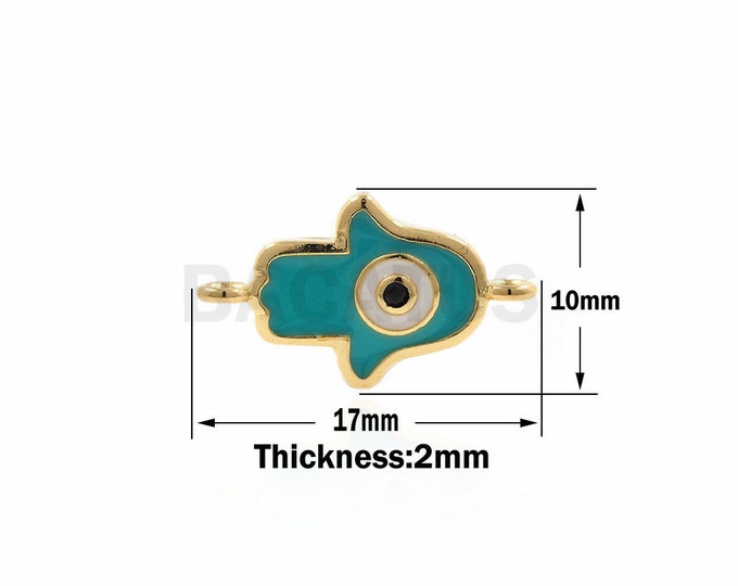 Hamsa Hand Eye Connector,Turquoise Enamel Eye Hand Charm, Hand of Fatima Charm Connector 10x17x2mm 1pcs