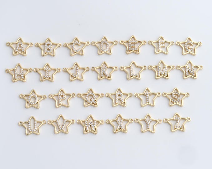 5 pcs Initial Connectors, 18K Gold Filled Letter Connectors, Micropavé CZ Alphabet Connectors, DIY Jewelry Supplies,21.4x15.6x2.7mm