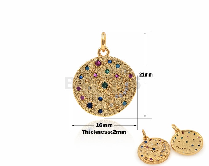 1PCS Round Polaris Pendant Coin Polaris Pendant-Cubic Zirconia Jewelry DIY Jewelry Making Accessories 18k Gold Filling 21x16x2mm