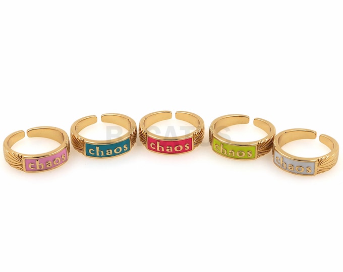 1PCS Chaos Letter Ring, Women's Open Adjustable Ring, Enamel Ring, 18K Gold Filling