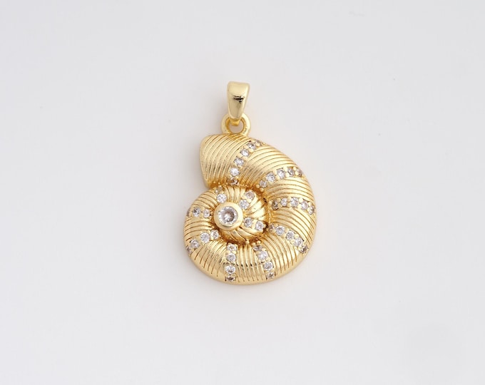 18K Gold Filled Snail Shell Charm, Micropavé CZ Shell Pendant,Snail Shell Necklace Charm, DIY Jewelry Supplies, 25.6x16.4x4mm