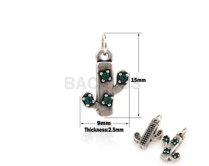 1PCS Suitable For Bracelets, Necklaces, Jewelry Products, Patina Cactus Pendants, Potted Necklaces, Micro-Pave, Desert Charm 15x9x2.5mm