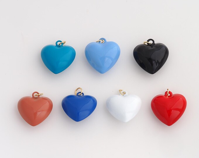 18K Gold Filled Heart Pendant,Enamel Love Charms,Heart Charm DIY Jewelry Making Supply,24.8x20x11mm