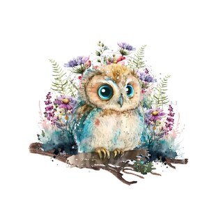 Eule PNG, Aquarell Eule mit Wildblumen für Sublimation, Wildblumen Png Schleiereule Clipart, Eule PNG digitaler Download, Eule PNG Sublimation