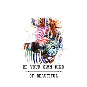 "Abstraktes Zebra Clipart - ""Be your own kind of beautiful"" - Mutter und Kind - Sublimation PNG und druckbare JPG - Digital Download."