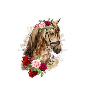 Rustic horse PNG, southern horse waterslide, western sublimation, farm life clipart, red floral clipart, horse PNG, farm animal clipart