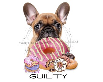 Adorable Puppy Eating Donut Clipart - Guilty of Loving Donuts - Sublimation PNG & JPG - Dog Lover Digital Download