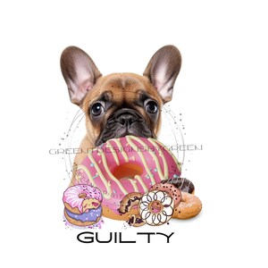 Entzückender Welpe, der Donut Clipart - Guilty of Loving Donuts - Sublimation PNG & JPG - Hundeliebhaber Digitaler Download