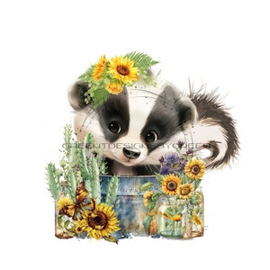 Cute Forest Skunk PNG- Skunk sublimation PNG - Mason Jars com girassóis clipart -Digital Download