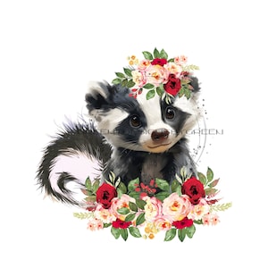 Cute Forrest Skunk PNG- Skunk sublimation PNG - Frascos de pedreiro com flores silvestres e girassóis clipart -Download digital