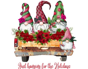 Weihnachts-Wichtel im Vintage-LKW – Urlaub PNG Clipart (digitaler Download)