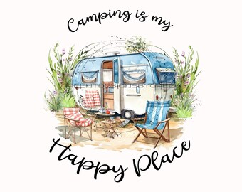Vintage Camper Camping PNG - Glücklicher Ort Sublimationsdesign (Digitaler Download)