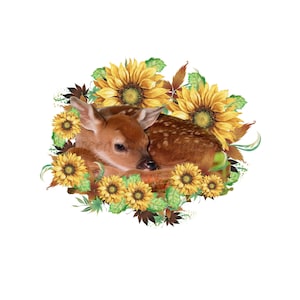 Deer PNG, sunflower PNG, fawn clipart, baby deer sublimation, fall clipart, sunflower sublimation, BoHo boutique PNG, baby deer clipart.