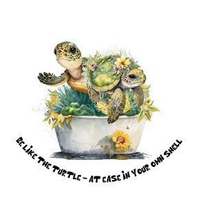 Two Colorful Turtle in Washtub with Seaweed PNG-"Be Like the Turtle, At Ease in your Own Shell"-Sea Life Clipart-Sea Animal Digital Download