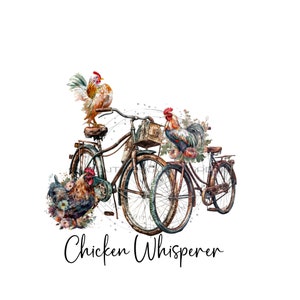 Pollo PNG per sublimazione, Bicicletta d'epoca PNG per sublimazione, Gallo rustico da fattoria PNG, Clipart di pollo PNG, Download digitale
