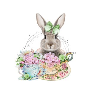 Osterhase PNG digitaler Download, Kaninchen Sublimation, Vintage Teetasse Design, Teetasse PNG-Dateien, Osterhase Clipart, Ostern Clipart.