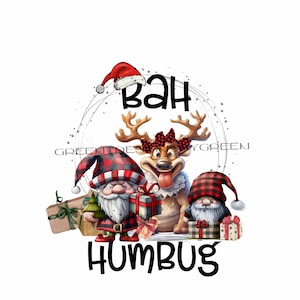 Bah Humbug Divertido diseño de sublimación - Grumpy Santa & Goofy Reindeer PNG - Christmas Clipart - Descarga digital
