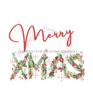 Clipart de letras de férias de Natal - "Merry XMAS" - Fun Sublimation PNG - Laços xadrez de pinho, azevinho, vermelho e branco - Download digital