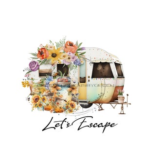 Wunderliche Camper Escape Sublimation PNG - Sonnenblumen, Wildblumen, Einmachgläser, Bienen - digitaler Download