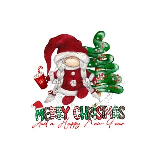 Christmas Gnome PNG for Sublimation PNG - "Merry Christmas And A Happy New Year?" Bright Cookie Christmas Tree Clipart-Whimsical Download