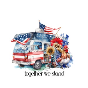 Patriotic Retro Camper Sublimation PNG - 'Land of the Free' Clipart - Vintage American Theme Digital Download