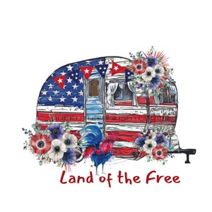 Sublimation patriotique de camping-car rétro PNG - Clipart « Pays du libre » - téléchargement numérique thème américain vintage
