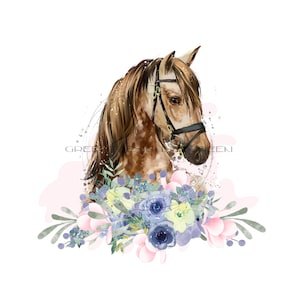 Rustic horse PNG, southern horse image, western sublimation, farm life clipart, blue floral clipart, horse PNG, farm animal clipart