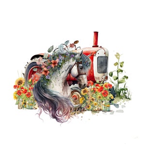 Rustic horse PNG for Sublimation, Bright Red Vintage Truck PNG, Southern Horse Clipart, Western Majestic Horse with Sunflower Sublimation