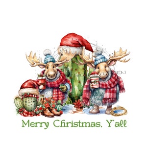 Christmas Moose PNG voor sublimatie - Christmas Moose in wintermuts, sjaals & trui sublimatie - Christmas Cactus Digitale Download
